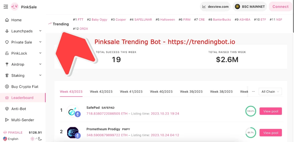 pinksale trending bot